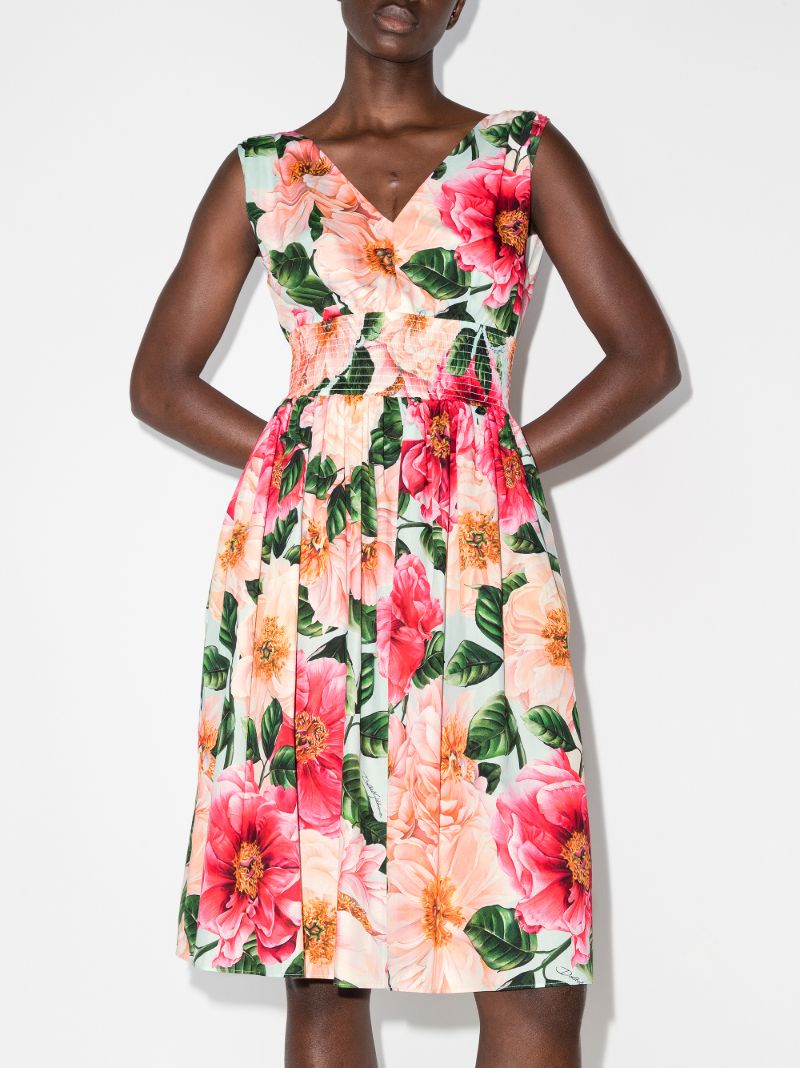 Smocked Floral Print Dress