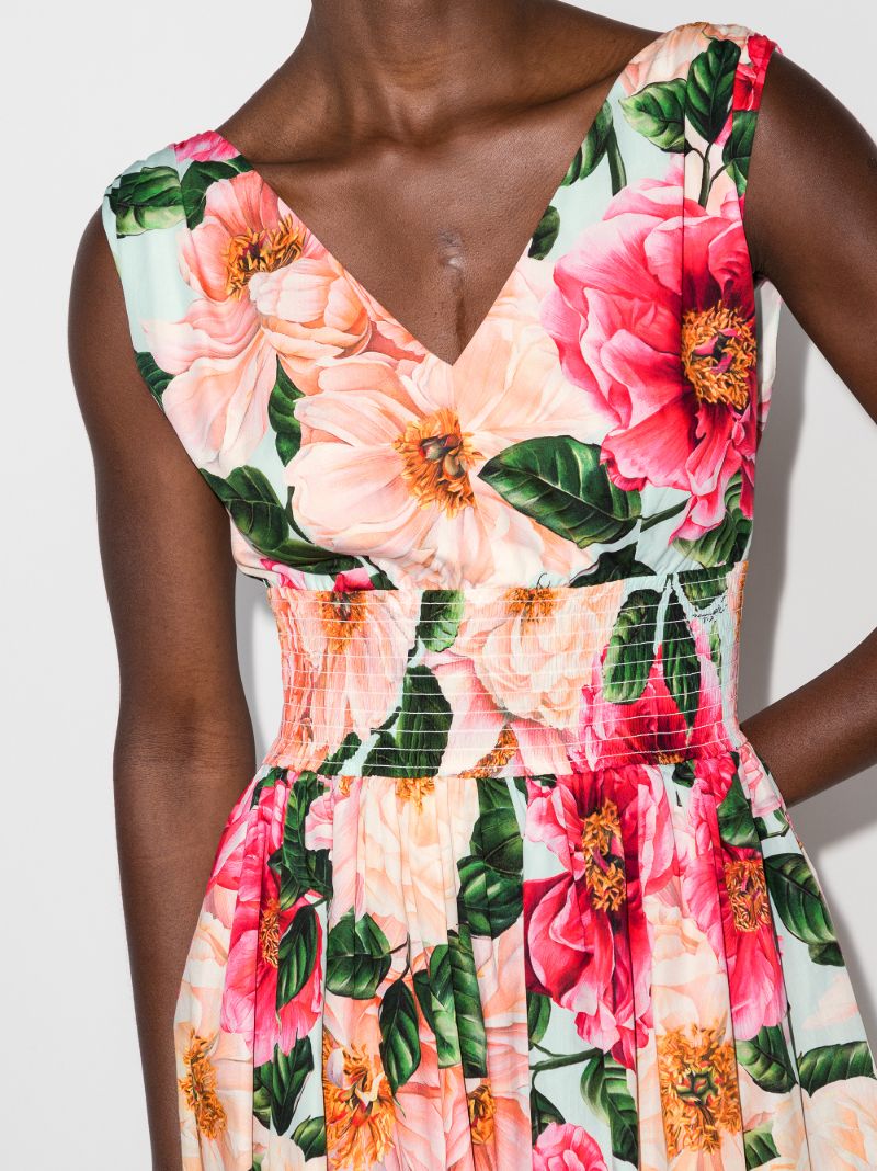 Smocked Floral Print Dress