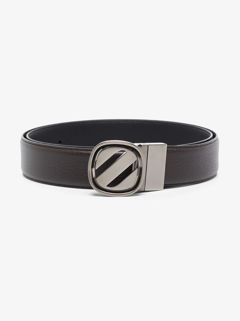 Brown Buckle Grained Leather Belt