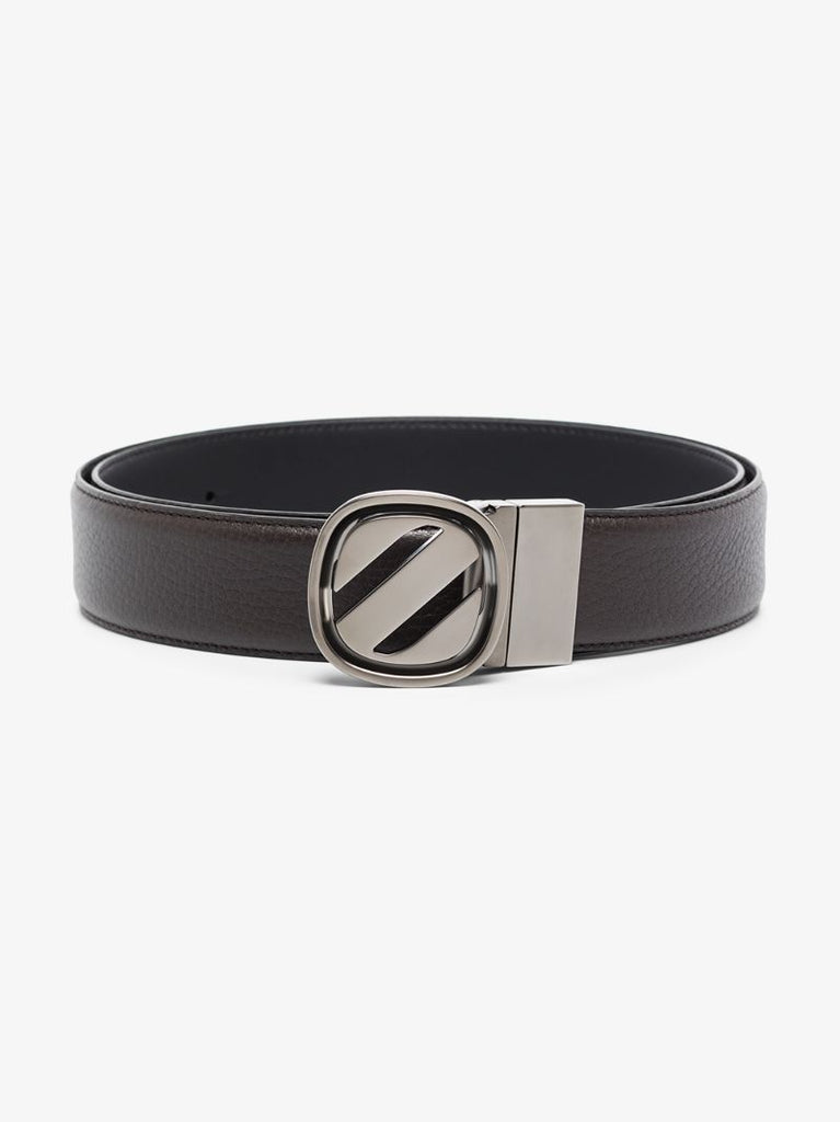 Brown Buckle Grained Leather Belt