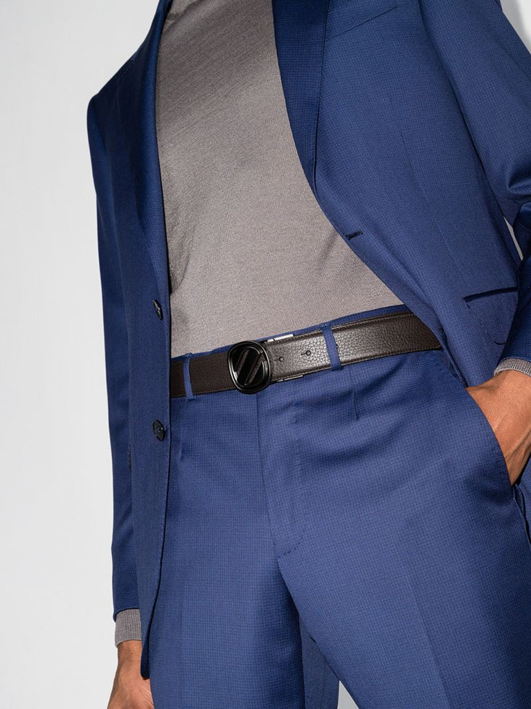 Brown Buckle Grained Leather Belt