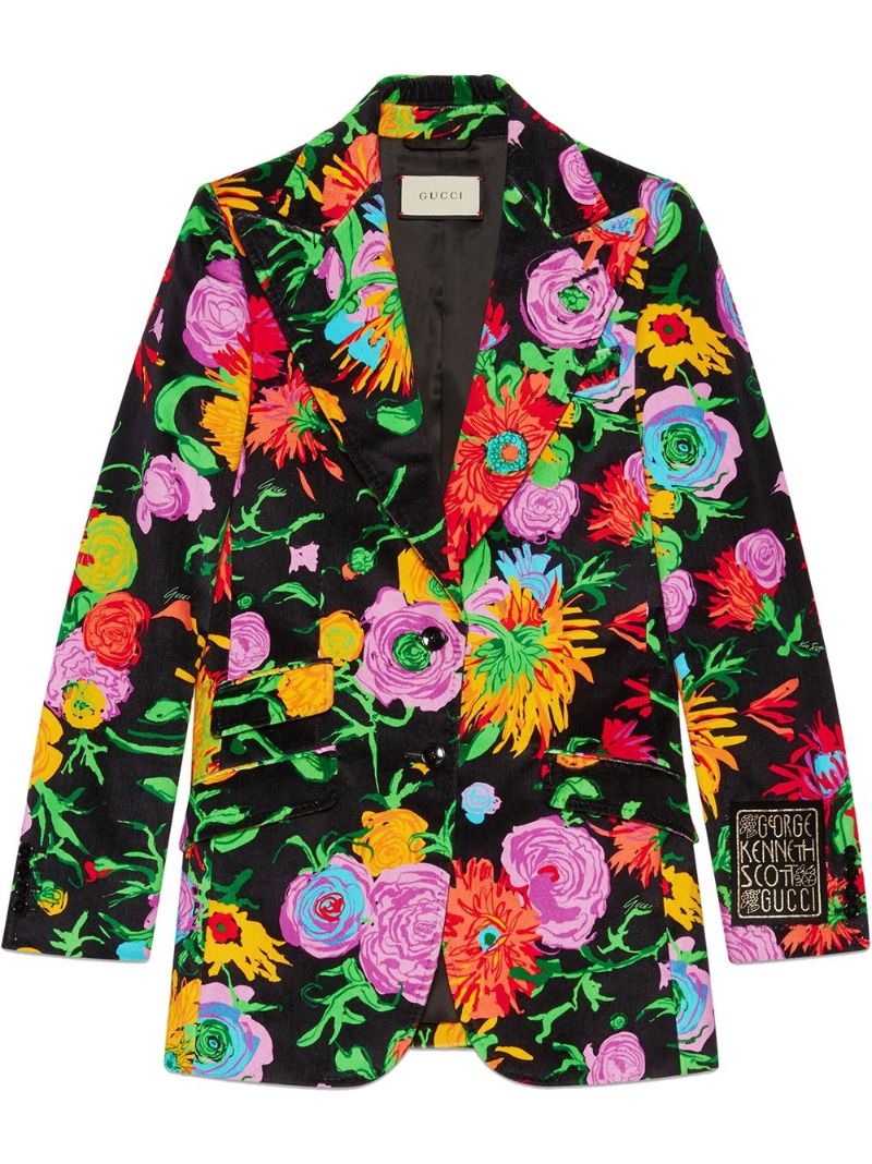 X Ken Scott Floral Velvet Blazer
