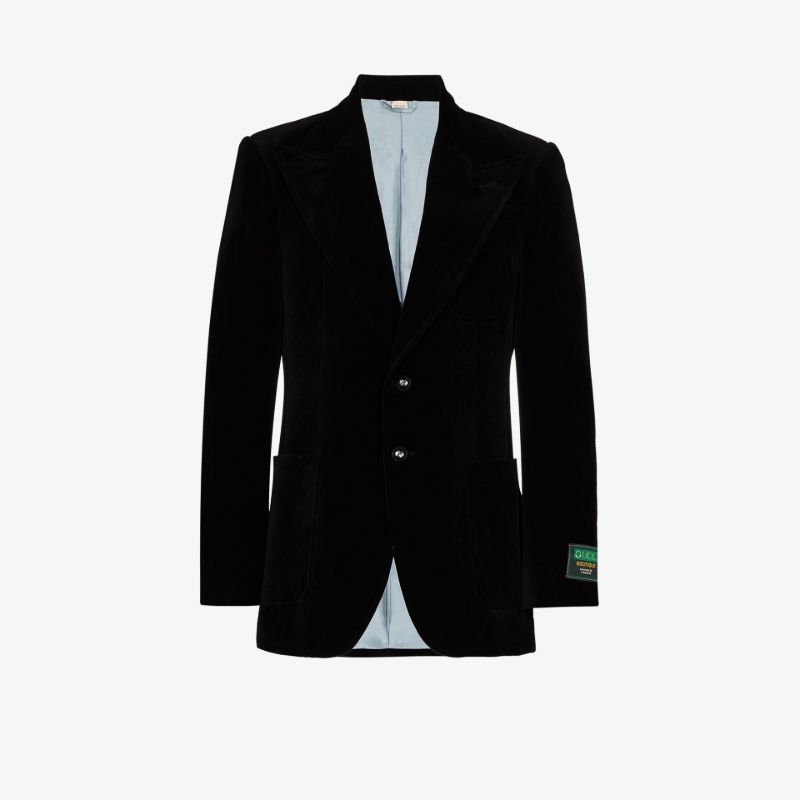 Black Single-breasted Velvet Blazer