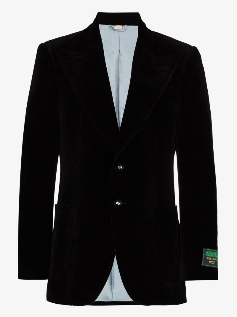 Black Single-breasted Velvet Blazer