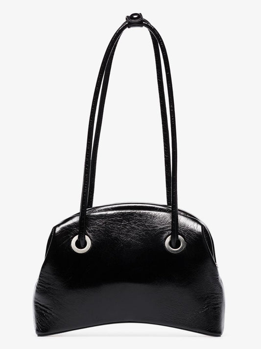Black Brot Circle Leather Shoulder Bag