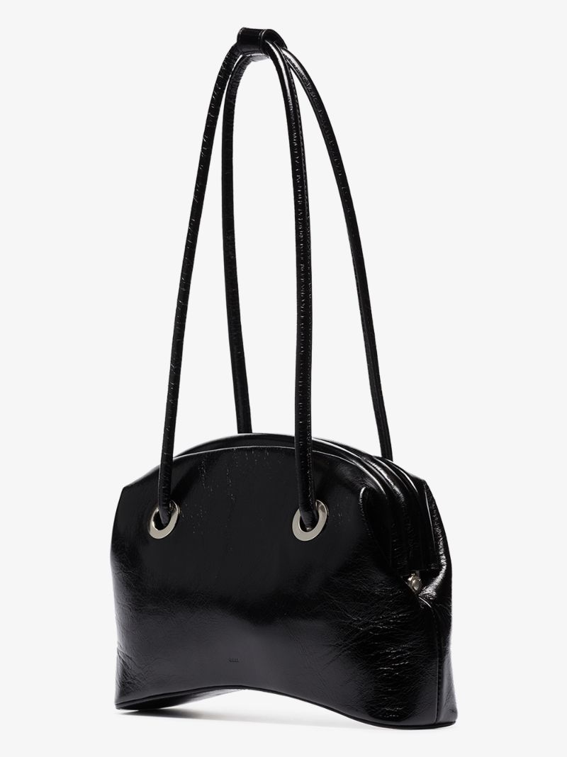 Black Brot Circle Leather Shoulder Bag