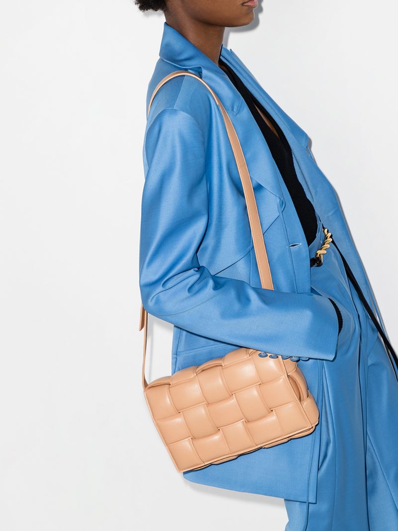 Neutral Padded Cassette Leather Shoulder Bag