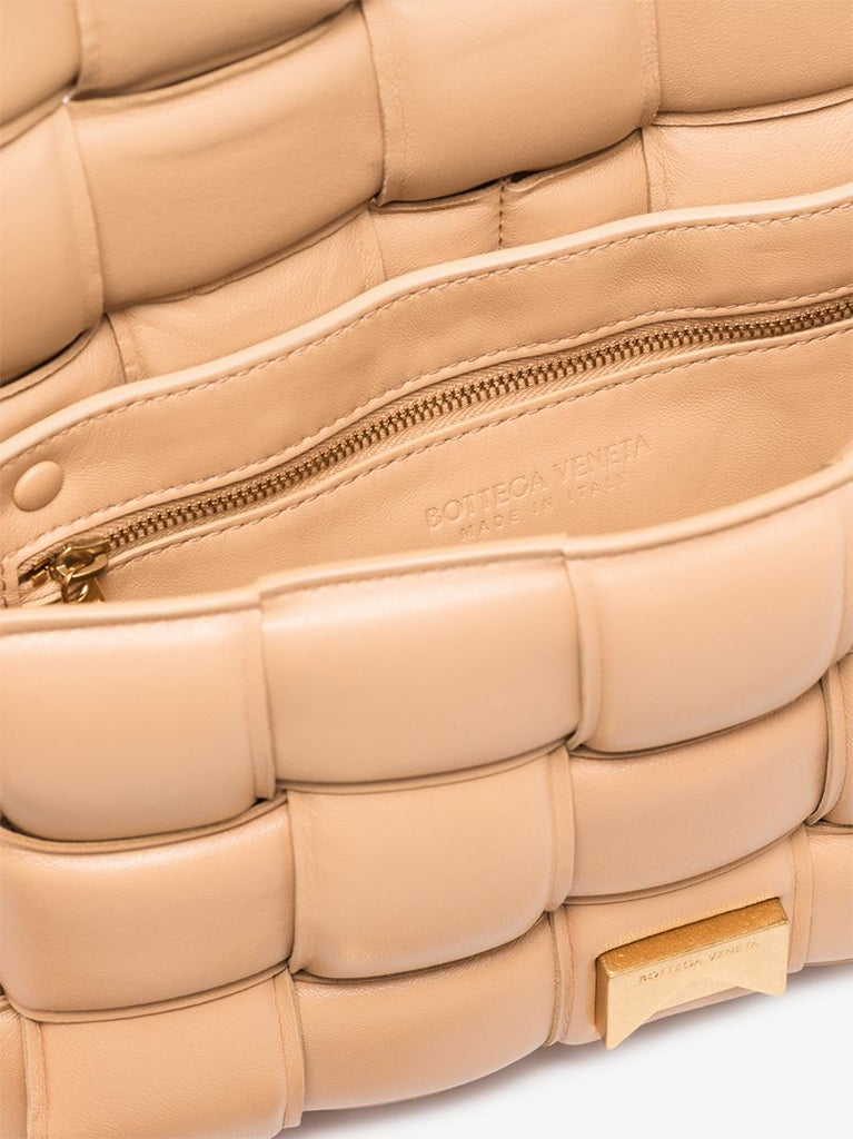 Neutral Padded Cassette Leather Shoulder Bag
