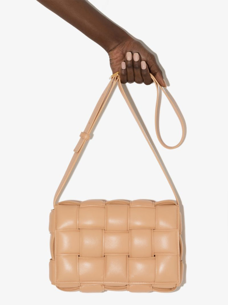 Neutral Padded Cassette Leather Shoulder Bag