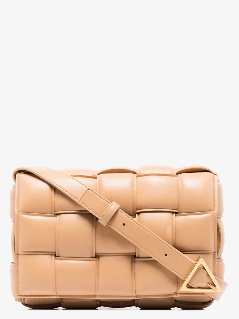 Neutral Padded Cassette Leather Shoulder Bag