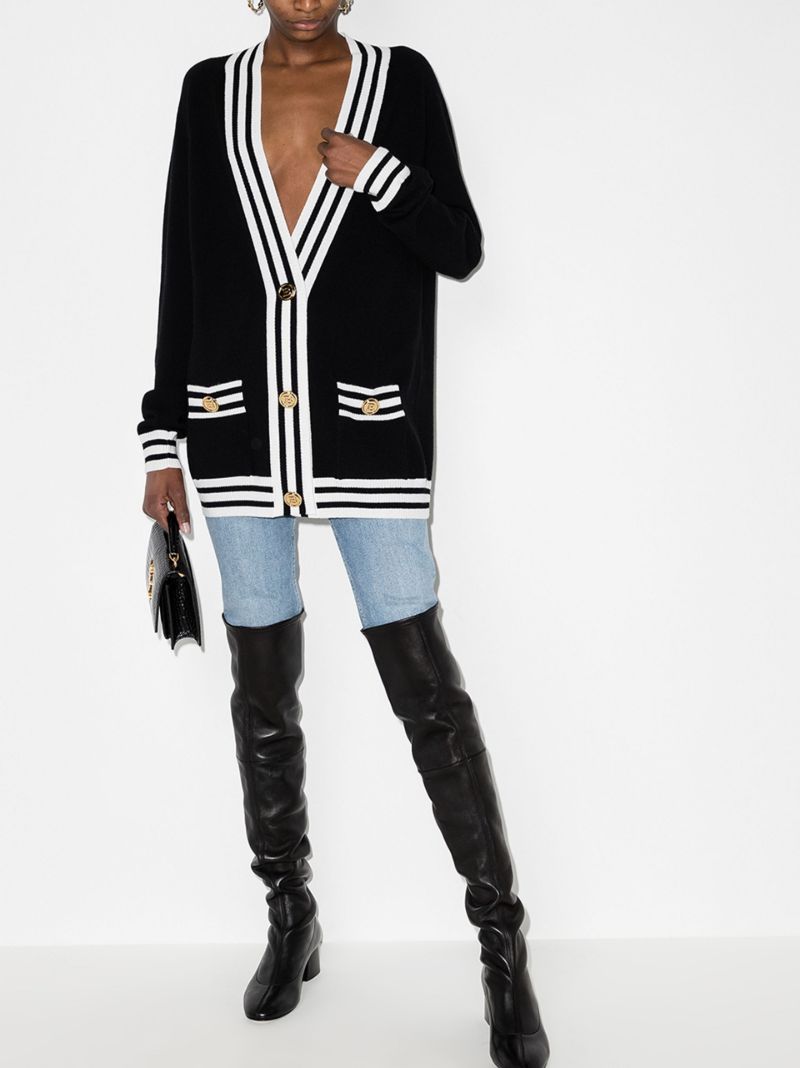 Stripe Trim Logo Cardigan