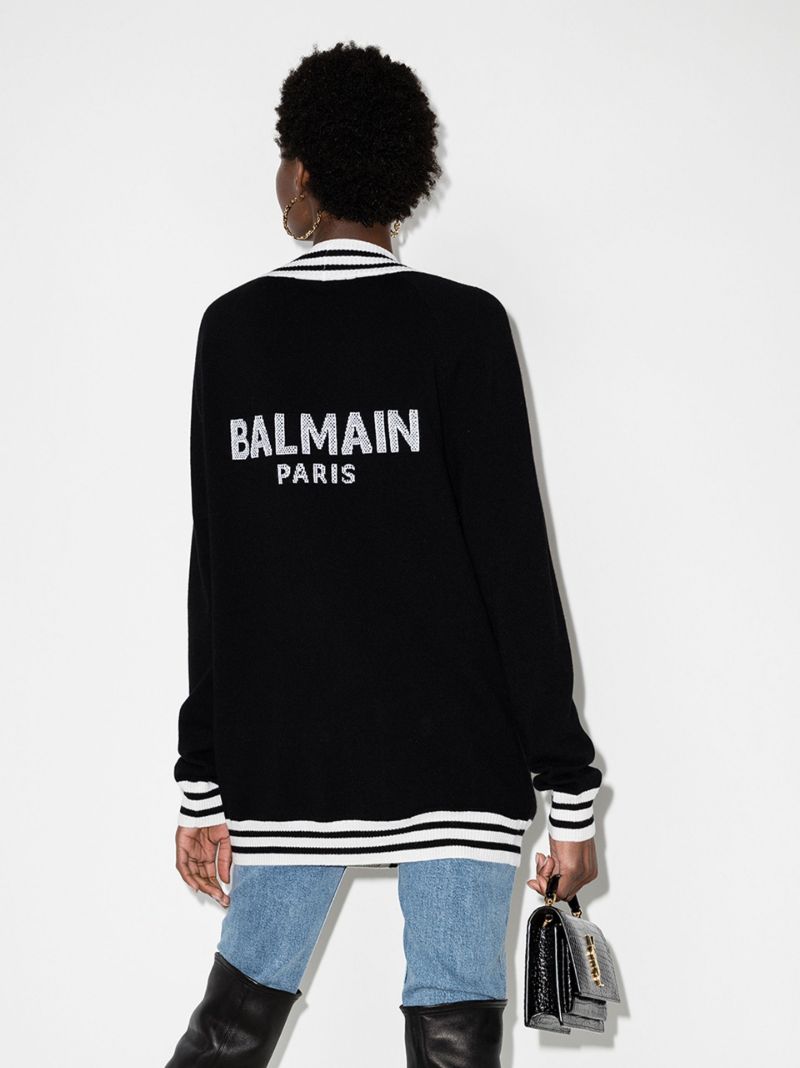 Stripe Trim Logo Cardigan