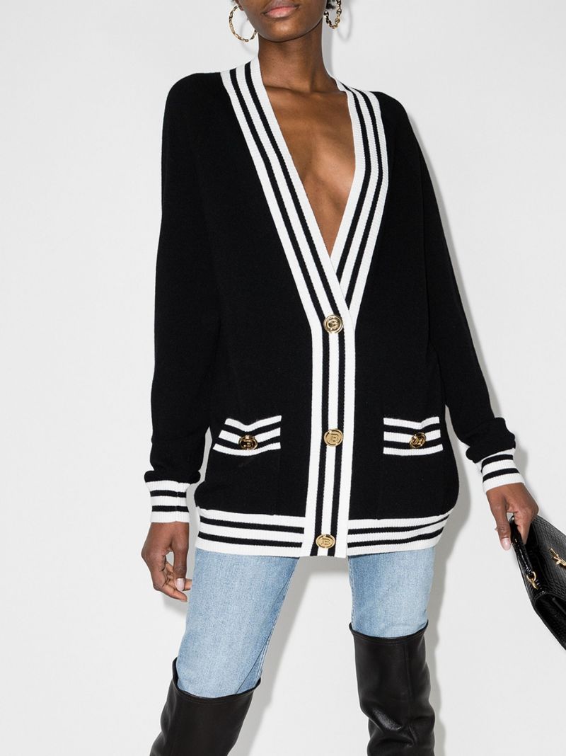 Stripe Trim Logo Cardigan