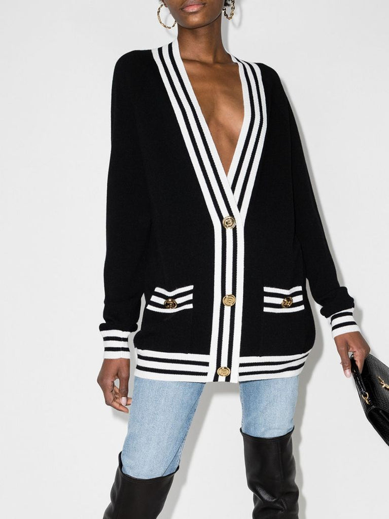 Stripe Trim Logo Cardigan