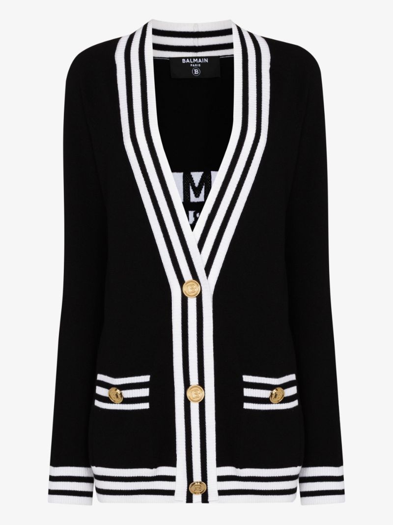 Stripe Trim Logo Cardigan