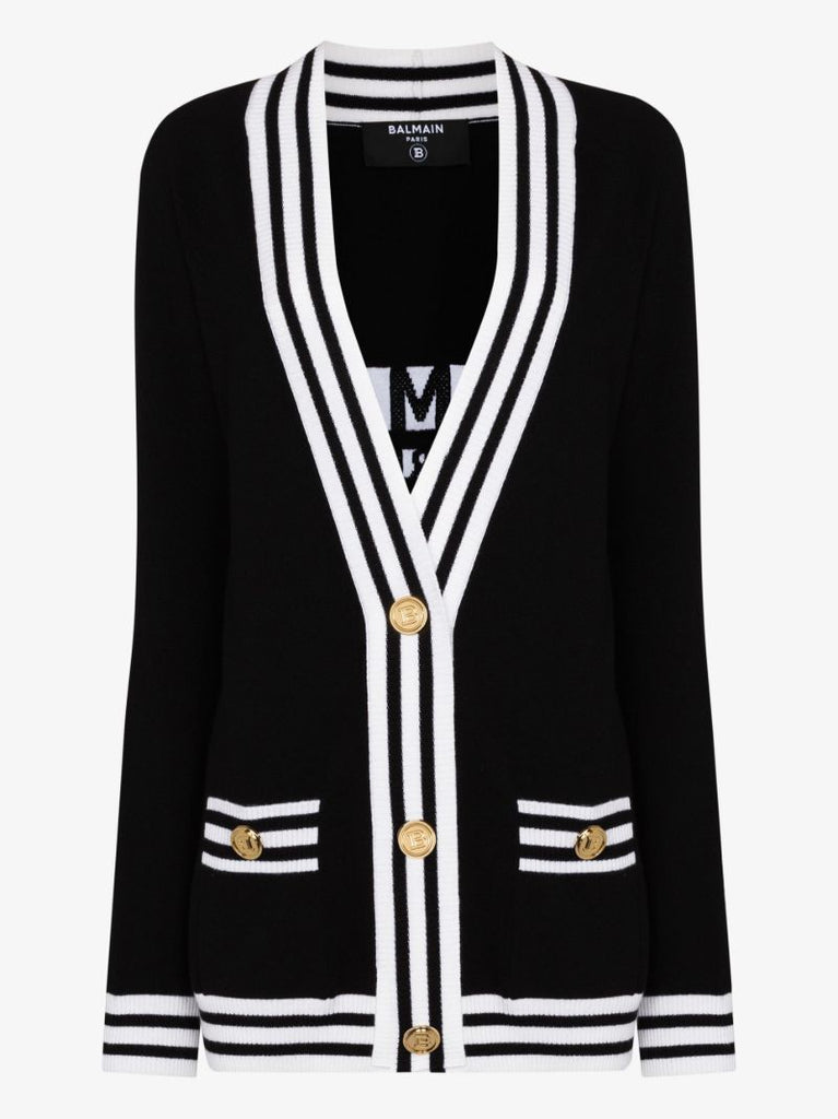 Stripe Trim Logo Cardigan