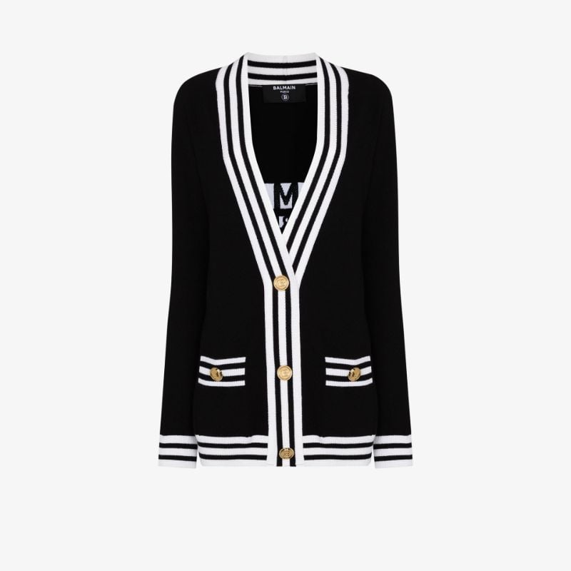 Stripe Trim Logo Cardigan
