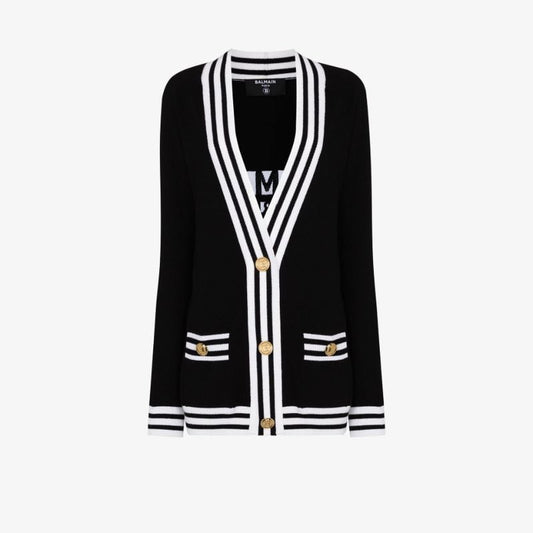 Stripe Trim Logo Cardigan