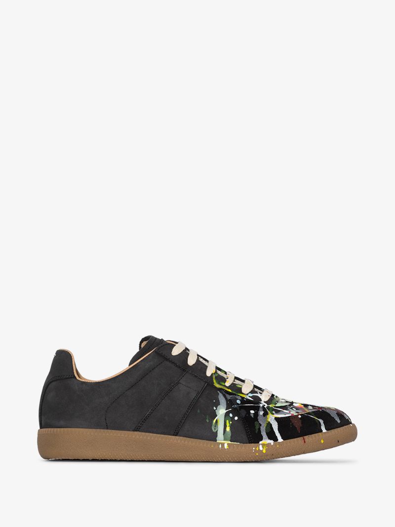 Black Replica Paint Splatter Leather Sneakers