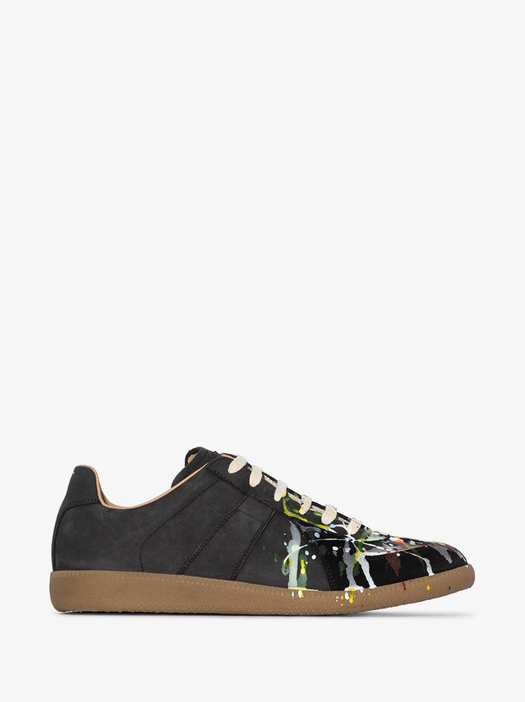 Black Replica Paint Splatter Leather Sneakers