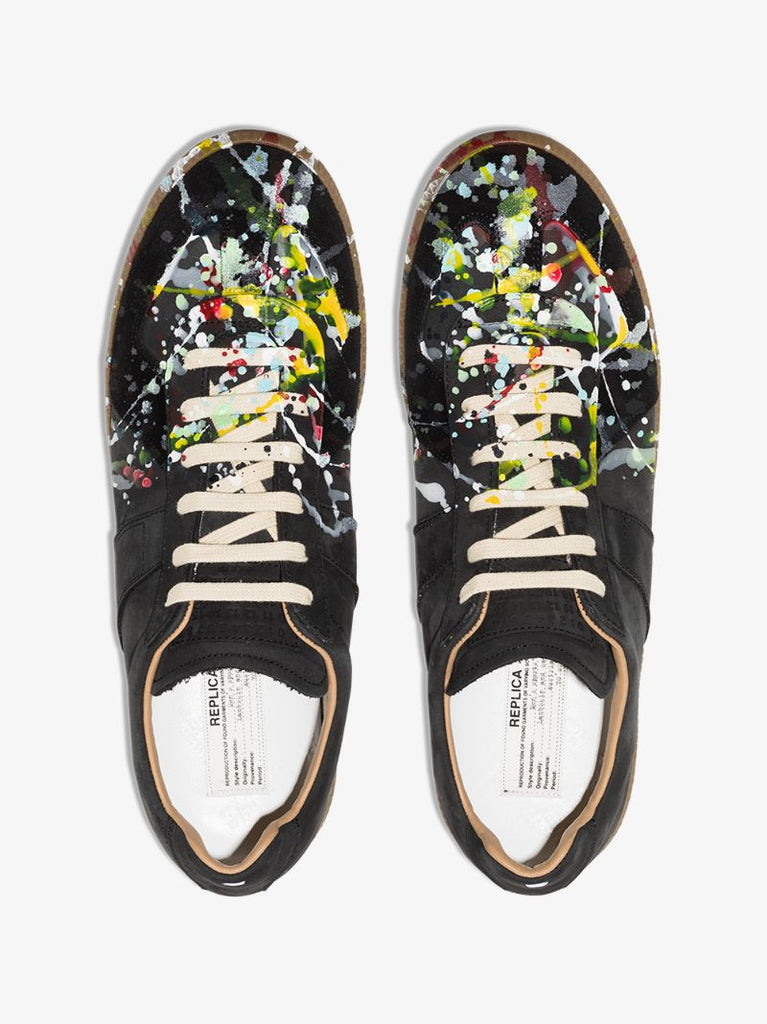 Black Replica Paint Splatter Leather Sneakers