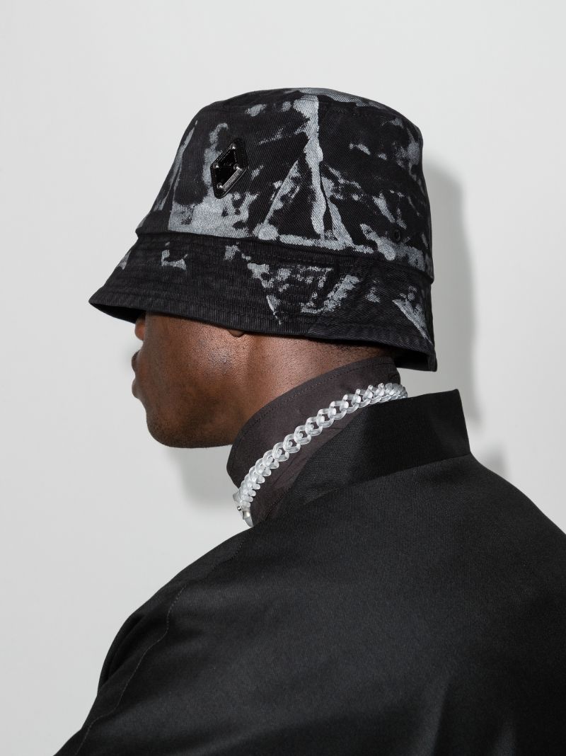 Black Panelled Printed Bucket Hat