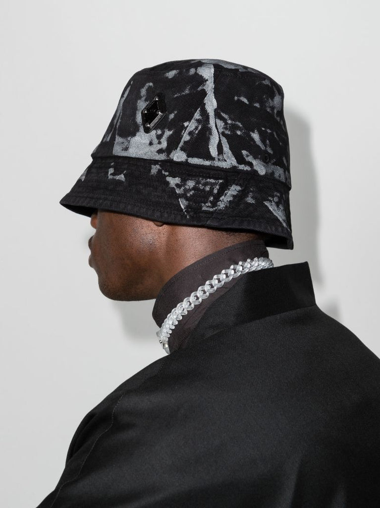 Black Panelled Printed Bucket Hat