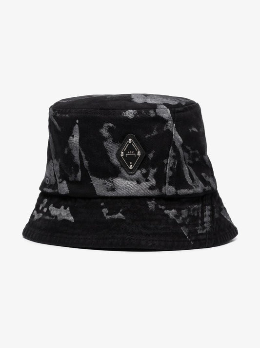 Black Panelled Printed Bucket Hat