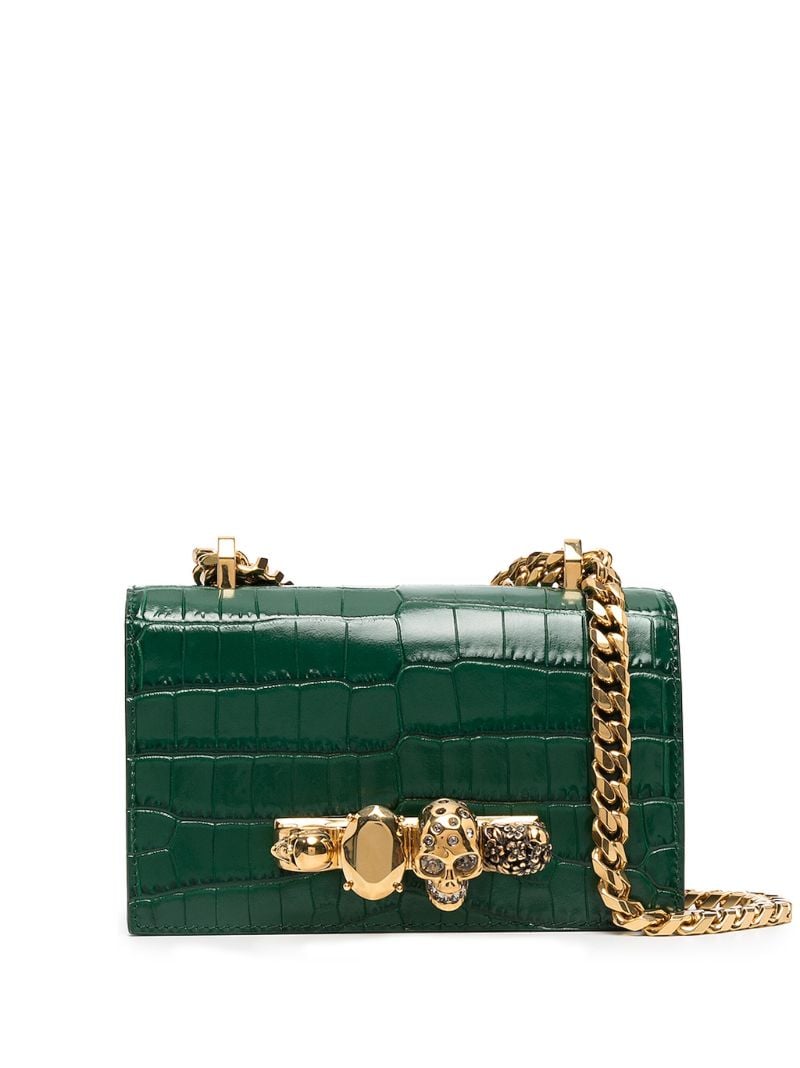 Black Jewelled Leather Mini Cross Body Bag