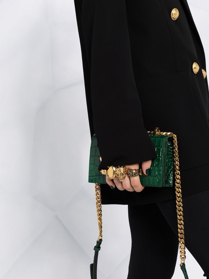 Black Jewelled Leather Mini Cross Body Bag