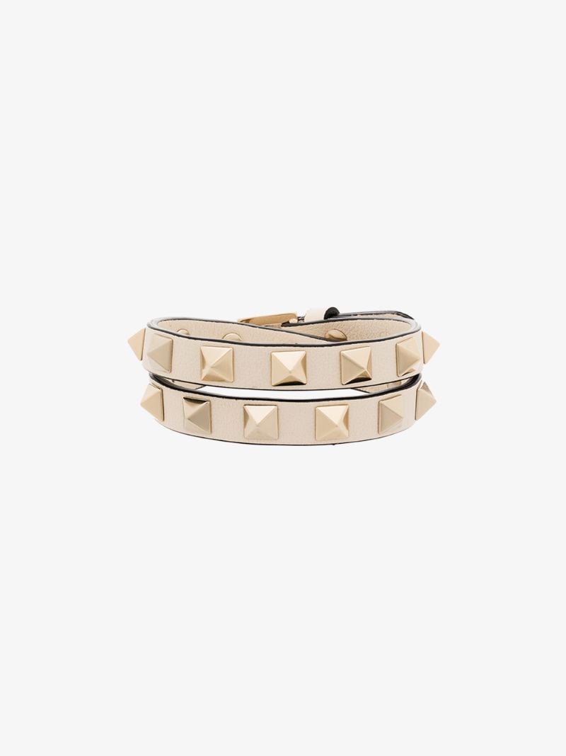 Neutral Rockstud Leather Wrap Bracelet
