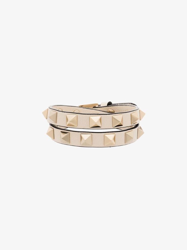 Neutral Rockstud Leather Wrap Bracelet