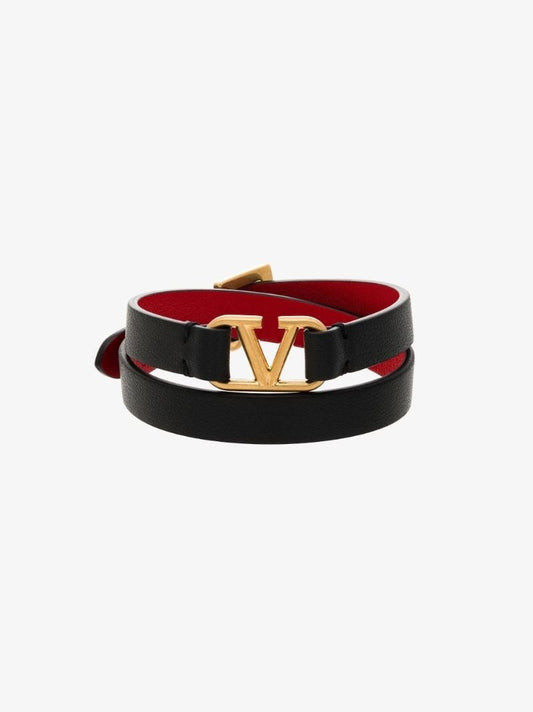 Black Vlogo Leather Wrap Bracelet