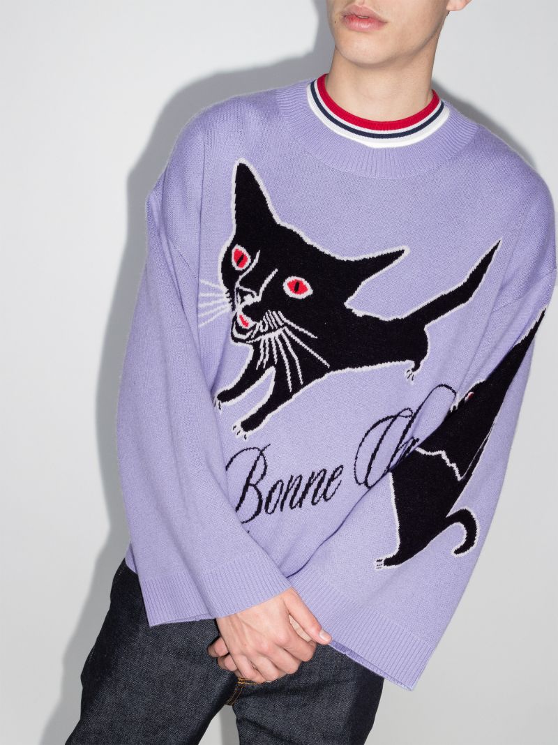 Bonne Chance Cat Intarsia Sweater