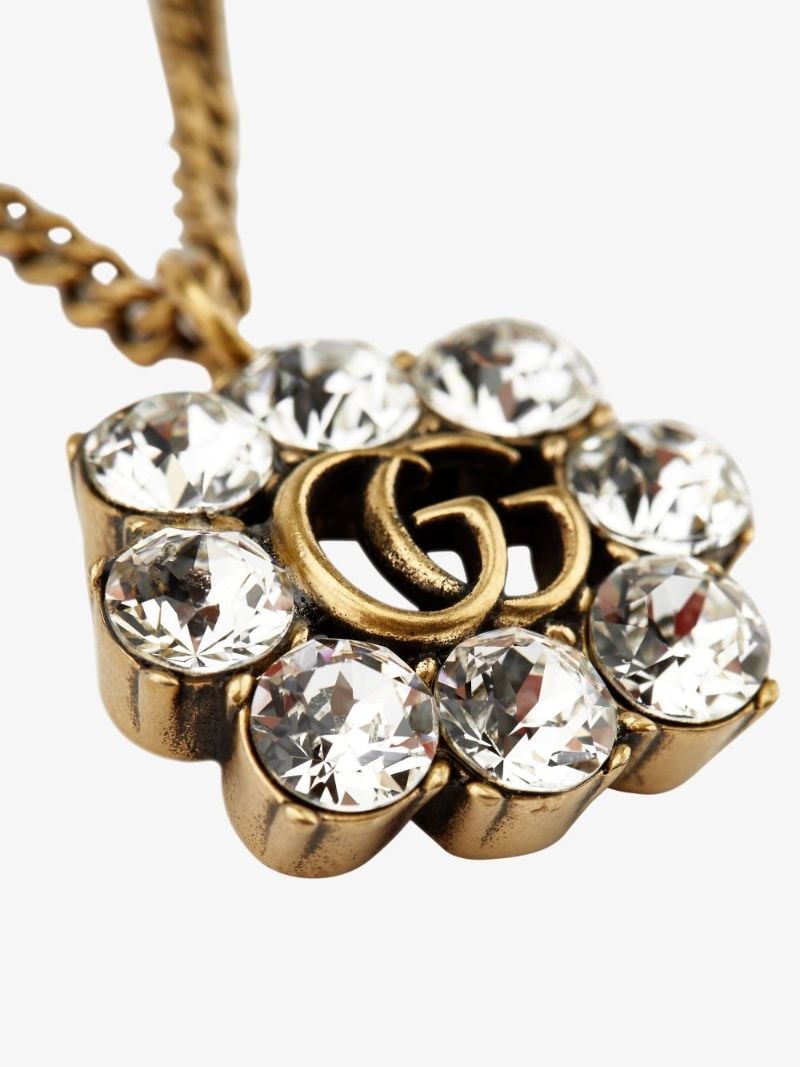 Gold Tone Gg Crystal Necklace