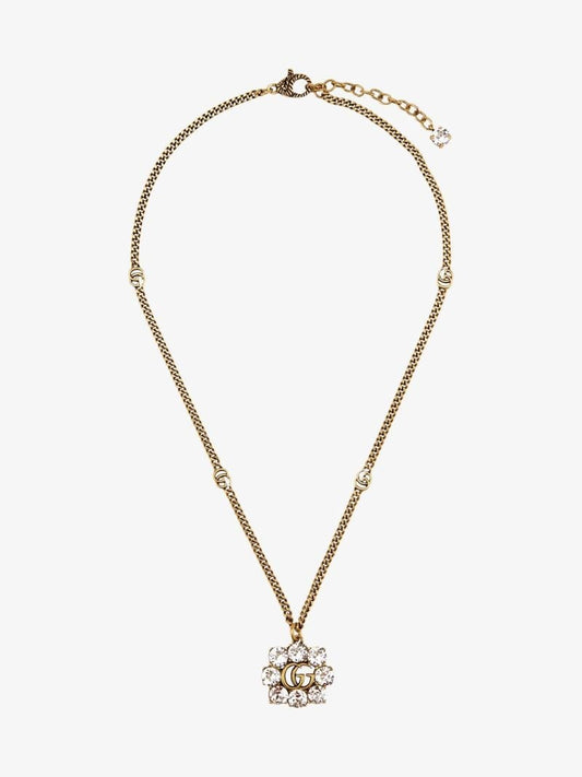 Gold Tone Gg Crystal Necklace