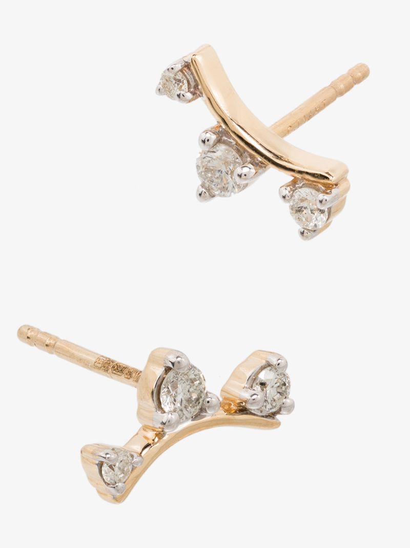 14k Yellow Gold Amigos Curve Diamond Earrings