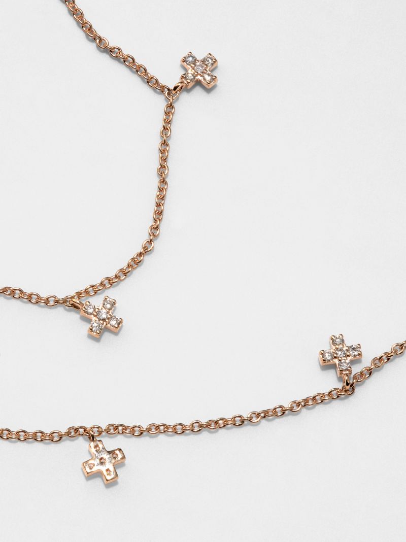 18k Rose Gold Tiny Crosses Diamond Necklace