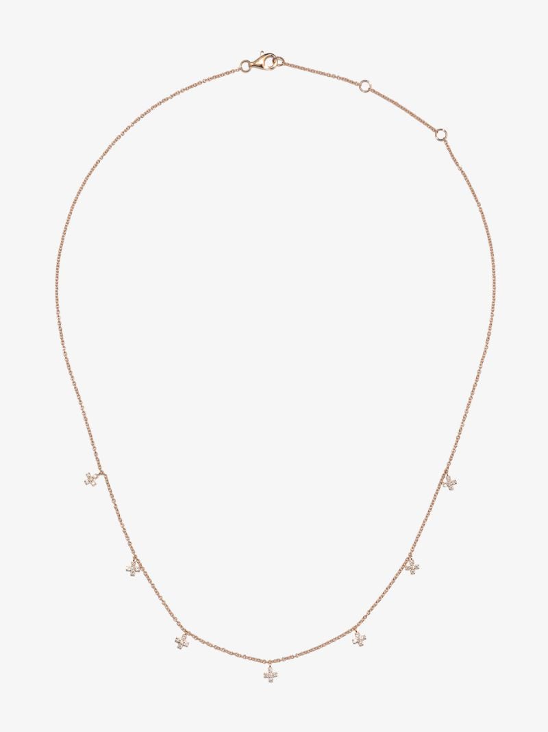 18k Rose Gold Tiny Crosses Diamond Necklace