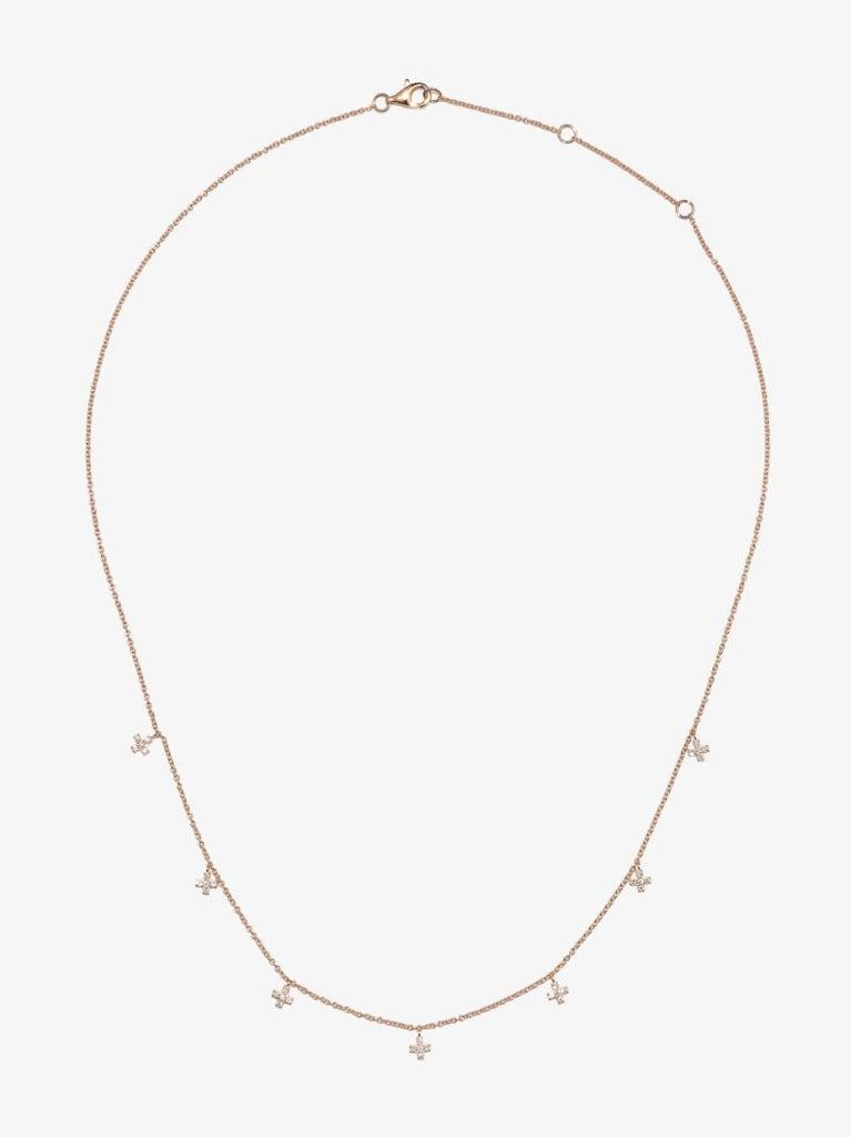 18k Rose Gold Tiny Crosses Diamond Necklace