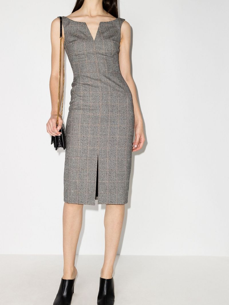 Prince of Wales Checked Wool Pencil Dress