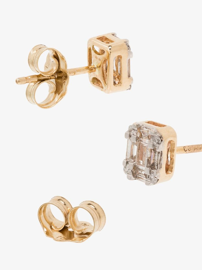 14k Yellow Gold Square Diamond Stud Earrings