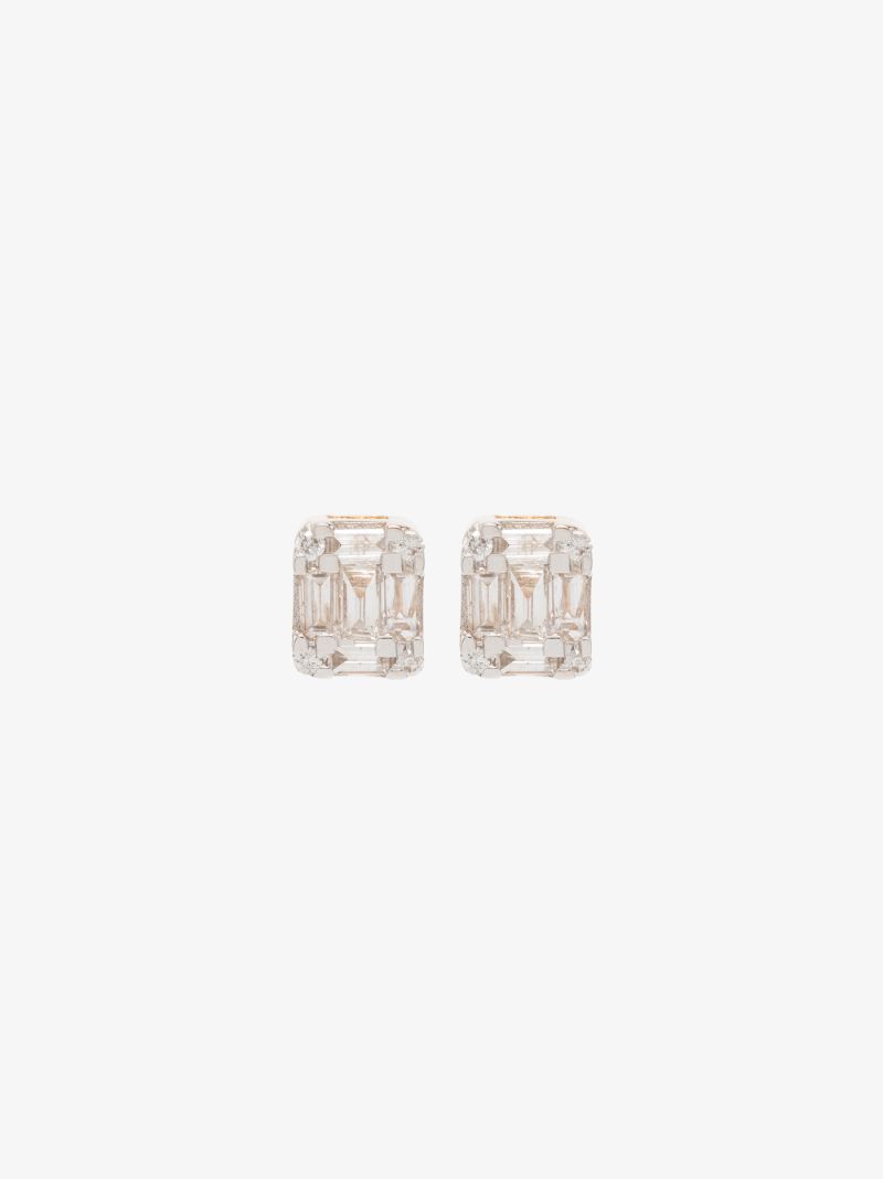 14k Yellow Gold Square Diamond Stud Earrings