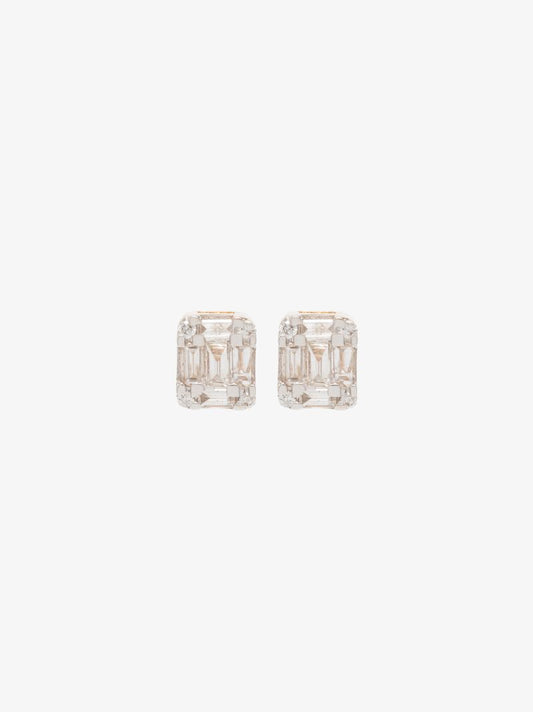 14k Yellow Gold Square Diamond Stud Earrings