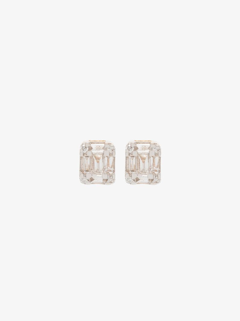 14k Yellow Gold Square Diamond Stud Earrings