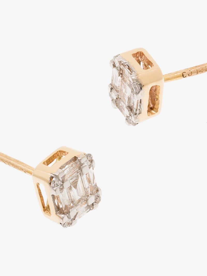 14k Yellow Gold Square Diamond Stud Earrings