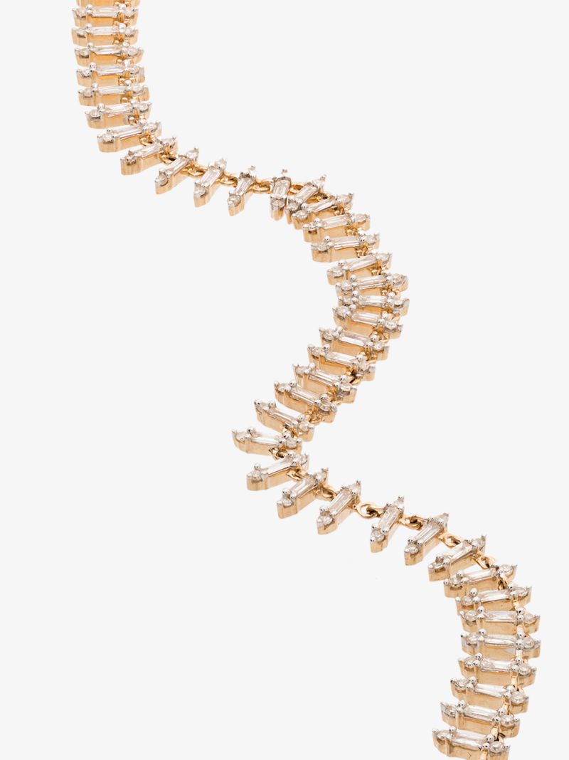 14k Yellow Gold Stack Baguette Half Riviera Diamond Necklace