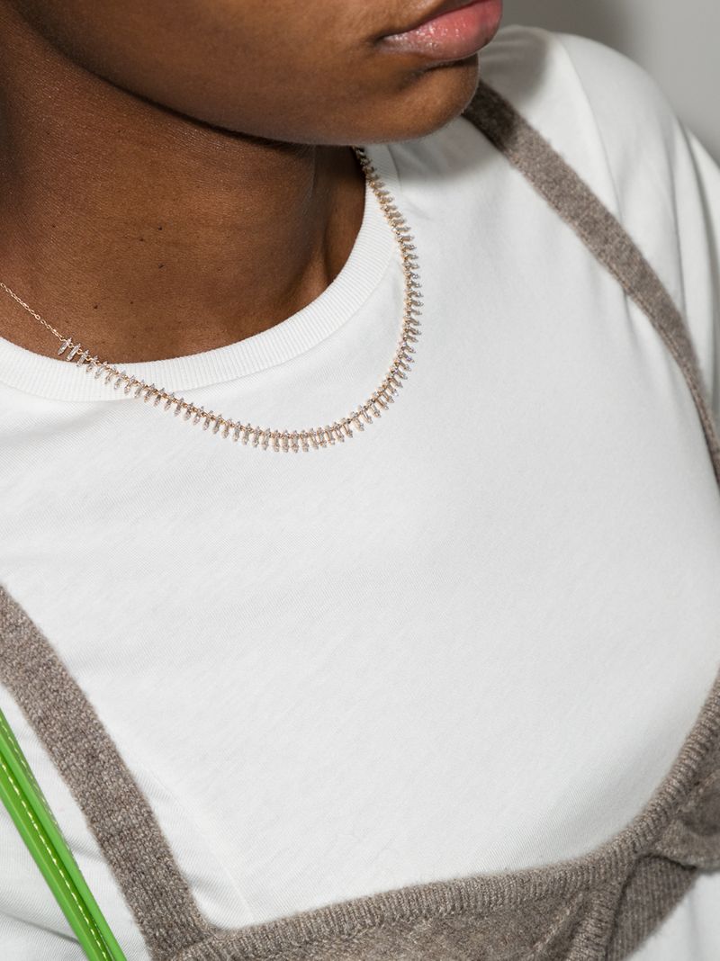 14k Yellow Gold Stack Baguette Half Riviera Diamond Necklace