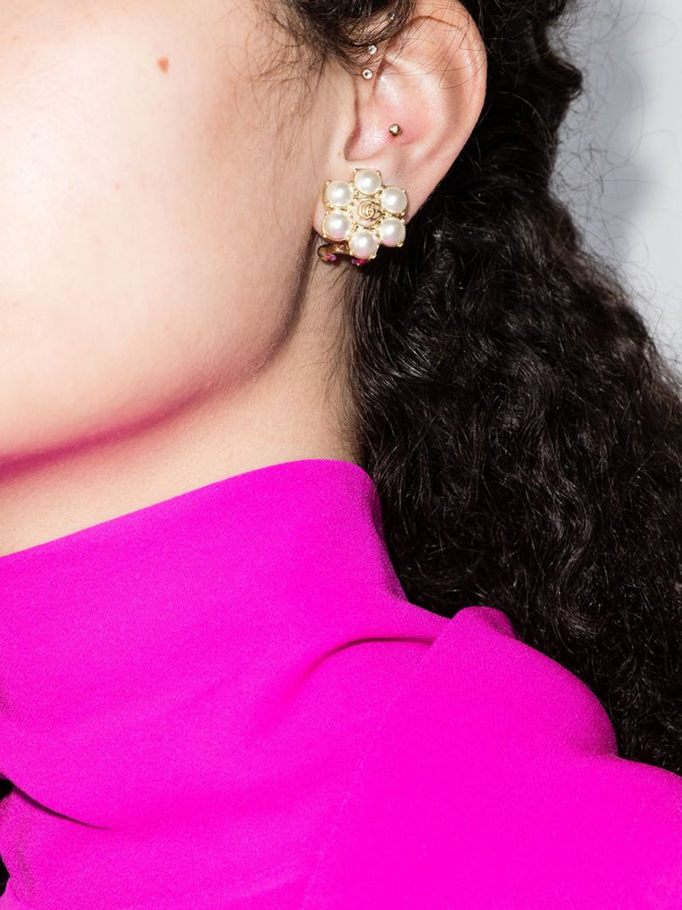 Gold Tone Gg Marmont Pearl Earrings