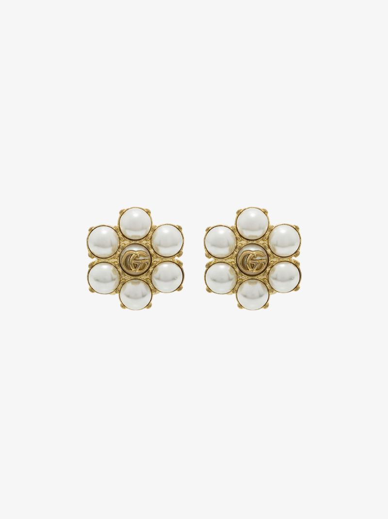 Gold Tone Gg Marmont Pearl Earrings